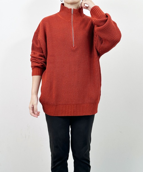 COMMON WARE(コモンウェアー)の「COMMONWARE:畦編みハーフジップニット(ニット/セーター・レディース・ブラック/ライトベージュ/ブラウン/オレンジ/グリーン・XL/M/L)」の5枚目の写真