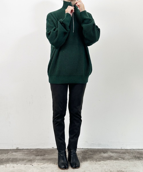 COMMON WARE(コモンウェアー)の「COMMONWARE:畦編みハーフジップニット(ニット/セーター・レディース・ブラック/ライトベージュ/ブラウン/オレンジ/グリーン・XL/M/L)」の4枚目の写真