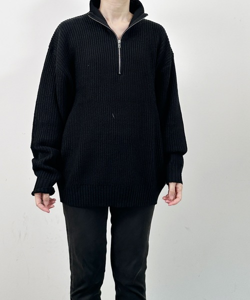 COMMON WARE(コモンウェアー)の「COMMONWARE:畦編みハーフジップニット(ニット/セーター・レディース・ブラック/ライトベージュ/ブラウン/オレンジ/グリーン・XL/M/L)」の2枚目の写真