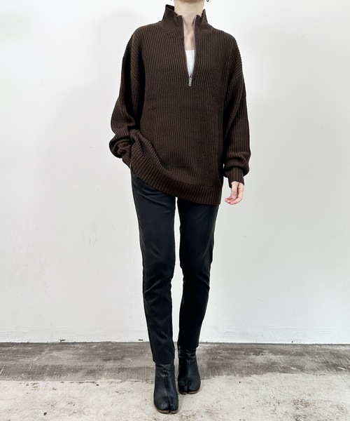 COMMON WARE(コモンウェアー)の「COMMONWARE:畦編みハーフジップニット(ニット/セーター・レディース・ブラック/ライトベージュ/ブラウン/オレンジ/グリーン・XL/M/L)」の18枚目の写真