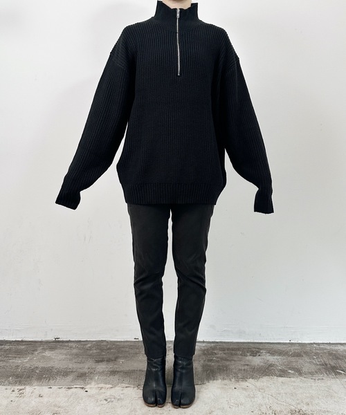 COMMON WARE(コモンウェアー)の「COMMONWARE:畦編みハーフジップニット(ニット/セーター・レディース・ブラック/ライトベージュ/ブラウン/オレンジ/グリーン・XL/M/L)」の9枚目の写真