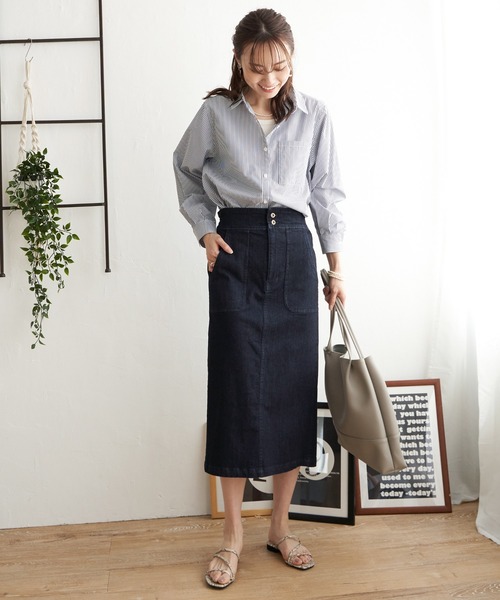 ikka(イッカ)の「ストレッチAラインベイカースカート(スカート・レディース・ネイビー/ライトベージュ/オリーブ・M/L)」の6枚目の写真