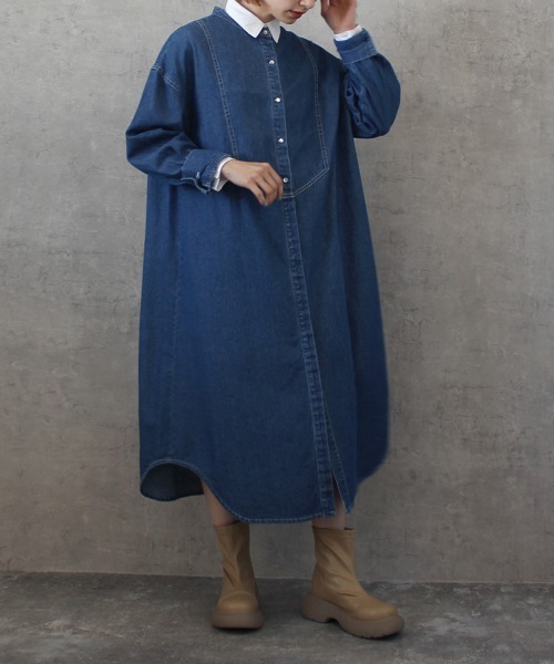 Emma（SELECT LEVERY）（エマ セレクトリベリー）の「デニムブザムシャツワンピース（シャツワンピース・レディース・ライトブルー/ブルー/ワンウォッシュ/ホワイト・MEDIUM/LARGE）」の19枚目の写真
