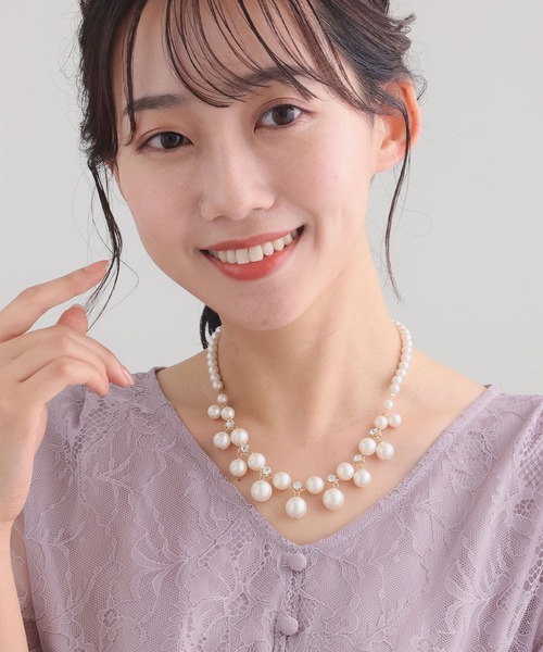 PourVous（プールヴー）の「パール ×ビジューネックレス 結婚式 同窓会 オケージョン お呼ばれ （ネックレス・レディース・ゴールド/シルバー・FREE）」の3枚目の写真