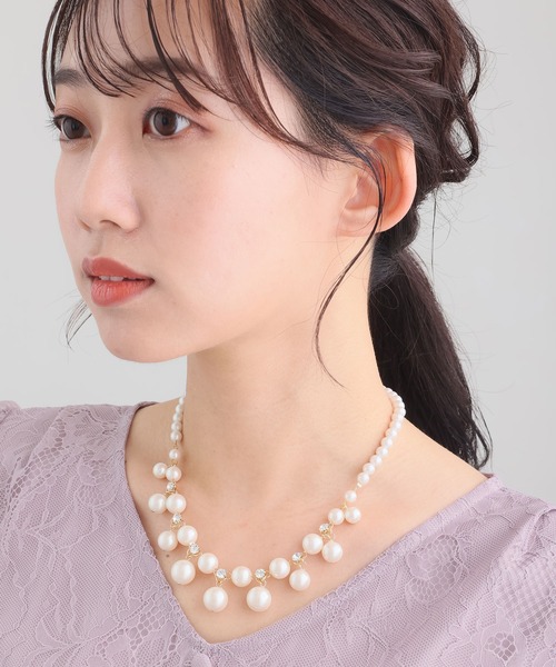 PourVous（プールヴー）の「パール ×ビジューネックレス 結婚式 同窓会 オケージョン お呼ばれ （ネックレス・レディース・ゴールド/シルバー・FREE）」の10枚目の写真