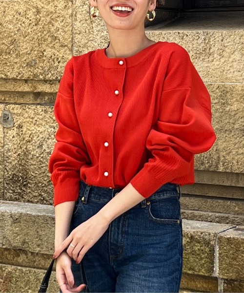 Chez toi（シェトワ）の「パールボタンアイレットカーディガン（カーディガン/ボレロ・レディース・ブラック/ライム/ブルー/オレンジ/オフホワイト・FREE）」の5枚目の写真