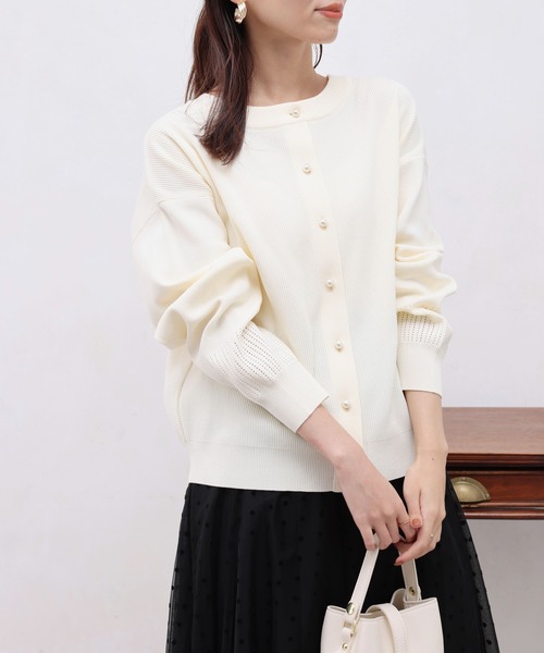Chez toi（シェトワ）の「パールボタンアイレットカーディガン（カーディガン/ボレロ・レディース・ブラック/ライム/ブルー/オレンジ/オフホワイト・FREE）」の7枚目の写真