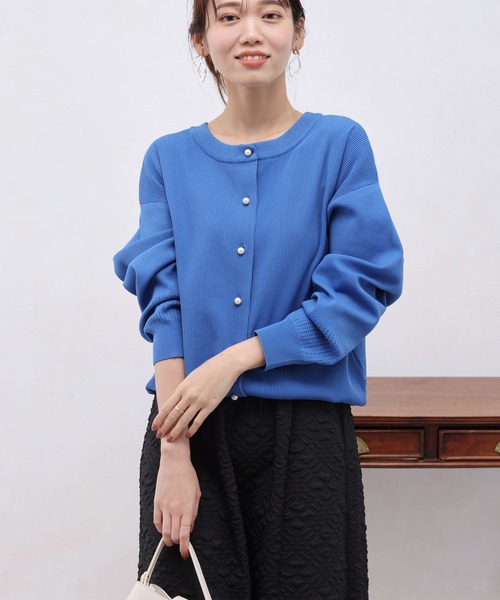 Chez toi（シェトワ）の「パールボタンアイレットカーディガン（カーディガン/ボレロ・レディース・ブラック/ライム/ブルー/オレンジ/オフホワイト・FREE）」の11枚目の写真