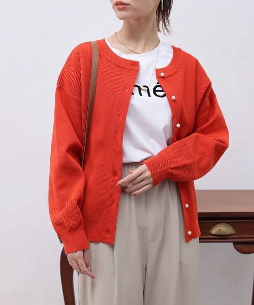 Chez toi（シェトワ）の「パールボタンアイレットカーディガン（カーディガン/ボレロ・レディース・ブラック/ライム/ブルー/オレンジ/オフホワイト・FREE）」の10枚目の写真
