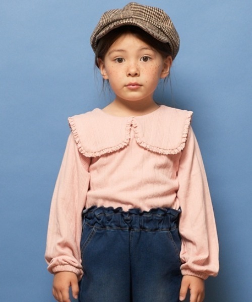 Lycee mine(リセマイン)の「【やみつきになる着心地】フリル衿付きトップス(Tシャツ/カットソー・キッズ・オフホワイト/ライトピンク/ベージュ/ミント・140cm/150cm/130cm/100cm/110cm/120cm)」の4枚目の写真