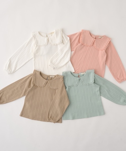 Lycee mine(リセマイン)の「【やみつきになる着心地】フリル衿付きトップス(Tシャツ/カットソー・キッズ・オフホワイト/ライトピンク/ベージュ/ミント・140cm/150cm/130cm/100cm/110cm/120cm)」の9枚目の写真