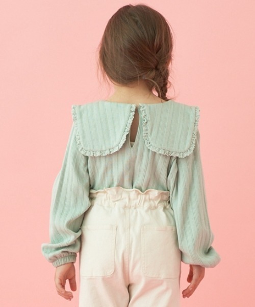 Lycee mine(リセマイン)の「【やみつきになる着心地】フリル衿付きトップス(Tシャツ/カットソー・キッズ・オフホワイト/ライトピンク/ベージュ/ミント・140cm/150cm/130cm/100cm/110cm/120cm)」の11枚目の写真