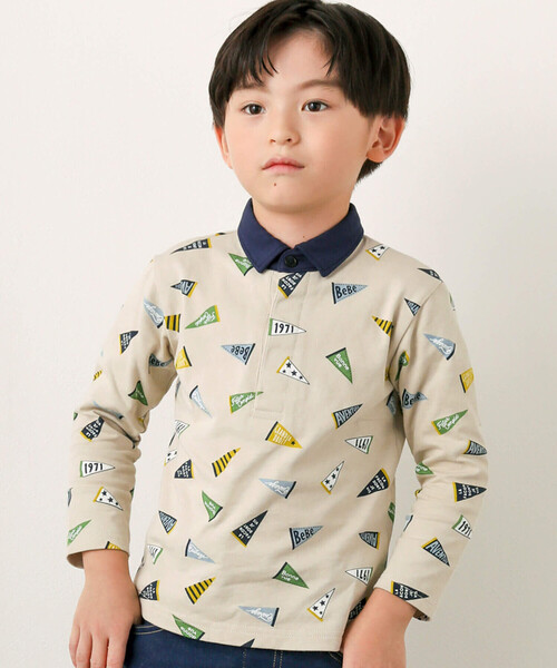 【セール】フラッグプリント長袖ポロシャツ(90~140cm)(ポロシャツ)|BeBe(ベベ)