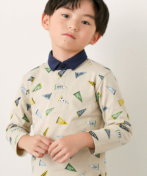 【セール】フラッグプリント長袖ポロシャツ(90~140cm)（ポロシャツ）｜BeBe（ベベ）