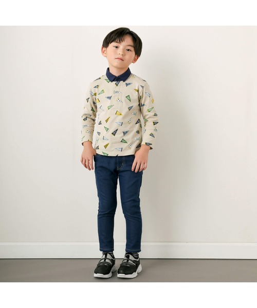 【セール】フラッグプリント長袖ポロシャツ(90~140cm)（ポロシャツ）｜BeBe（ベベ）