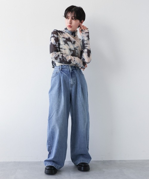 RAGEBLUE(レイジブルー)の「ニュアンス柄/シアーTシャツ(Tシャツ/カットソー・レディース・ライトブルー/ブラック・FREE)」の5枚目の写真