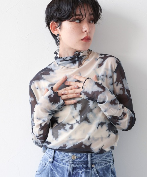 RAGEBLUE(レイジブルー)の「ニュアンス柄/シアーTシャツ(Tシャツ/カットソー・レディース・ライトブルー/ブラック・FREE)」の15枚目の写真