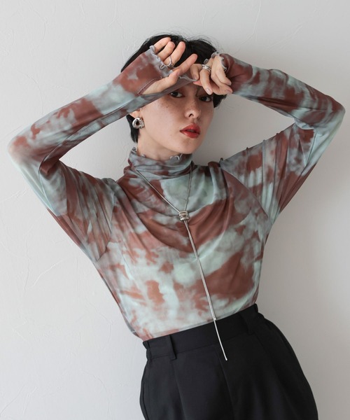 RAGEBLUE(レイジブルー)の「ニュアンス柄/シアーTシャツ(Tシャツ/カットソー・レディース・ライトブルー/ブラック・FREE)」の4枚目の写真