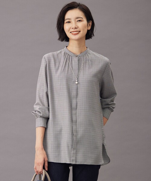 J.PRESS(ジェイプレス)の「【洗える】Pe/Vis サイロチェック ブラウス(シャツ/ブラウス・レディース・ネイビー系3/ブラック系3・9/11)」の2枚目の写真