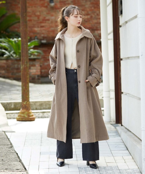 archives（アルシーヴ）の「ステンカラーロングコート（ステンカラーコート・レディース・ベージュ/ブラック/アイボリー・MEDIUM）」の4枚目の写真