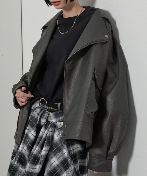 オーバーサイズ ダブルライダース ペイント 革ジャン ライダース 「Alfred Alex」オーバーサイズダブル