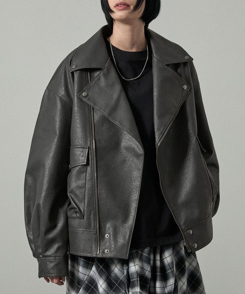 Alfred Alex(アルフレッドアレックス)の「【Alfred Alex】オーバーサイズダブルライダースジャケット(ライダースジャケット・メンズ・ブラウン/ブラック/チャコールグレー・M/L)」の16枚目の写真