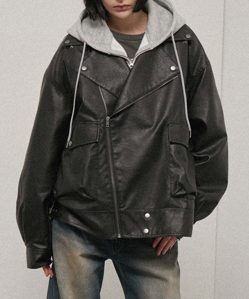 Alfred Alex(アルフレッドアレックス)の「【Alfred Alex】オーバーサイズダブルライダースジャケット(ライダースジャケット・メンズ・ブラウン/ブラック/チャコールグレー/ブラック系・M/L)」の21枚目の写真