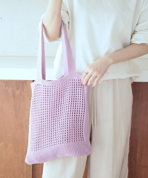 SETUP7(セットアップセブン)の「【SETUP7】メッシュ編みトートバッグ SCCH419(トートバッグ・レディース・ピンク/ブラック/グリーン/オレンジ/ベージュ/パープル/アイボリー・FREE)」の1枚目の写真