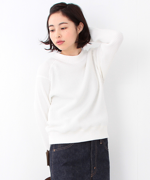 BEAMS BOY（ビームスボーイ）の「Jackman / ワッフル ミドルネック トップス 15（スウェット・レディース・ホワイト/ブラック・ONE SIZE）」の2枚目の写真