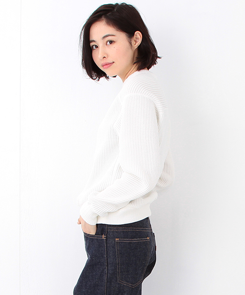 BEAMS BOY（ビームスボーイ）の「Jackman / ワッフル ミドルネック トップス 15（スウェット・レディース・ホワイト/ブラック・ONE SIZE）」の13枚目の写真