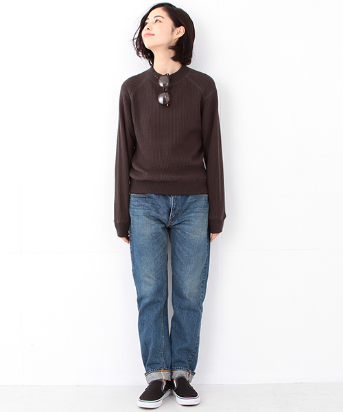 BEAMS BOY（ビームスボーイ）の「Jackman / ワッフル ミドルネック トップス 15（スウェット・レディース・ホワイト/ブラック・ONE SIZE）」の18枚目の写真