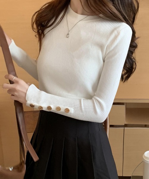 NinaetLina（ニナエリナ）の「裏フリースボアリブニット（ニット/セーター・レディース・ベージュ/ピンク/ブルー/レッド/ブラック/ホワイト・FREE）」の2枚目の写真