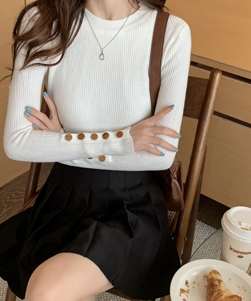 NinaetLina（ニナエリナ）の「裏フリースボアリブニット（ニット/セーター・レディース・ベージュ/ピンク/ブルー/レッド/ブラック/ホワイト・FREE）」の9枚目の写真