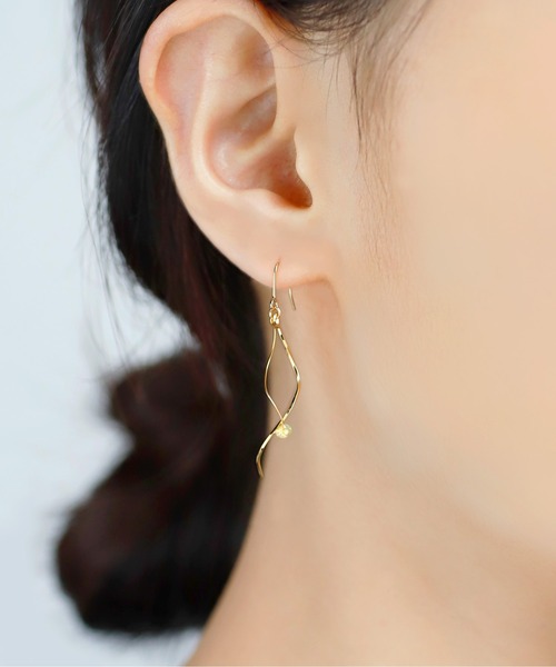 天然石×ツイストラインフックピアス（ピアス（両耳用