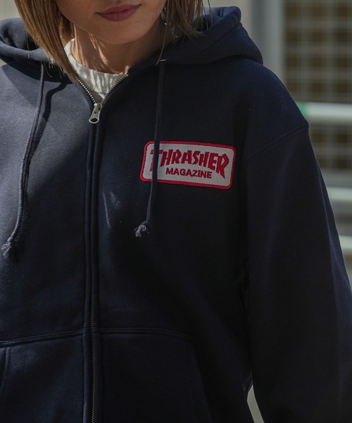 THRASHER(スラッシャー)の「CLASSIC WAPPEN ZIP HOODIE SWEAT PARKA/スラッシャー10oz(オンス)裏起毛ヘビーウェイトワッペンジップアップパーカー・フーディー(パーカー・メンズ・ホワイト/アッシュグレー/ブラック/ネイビー・X-LARGE/MEDIUM/LARGE)」の5枚目の写真