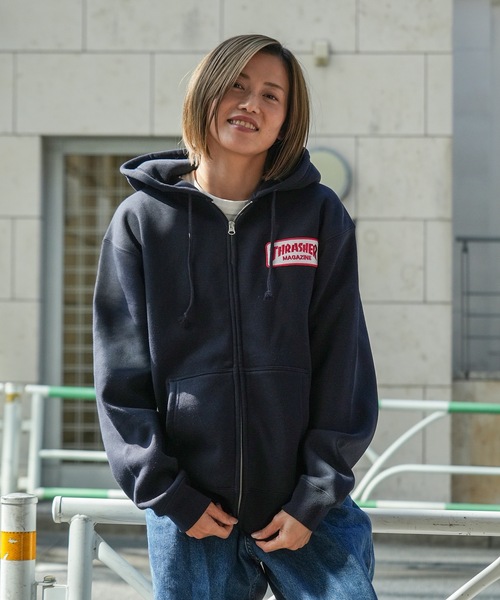 THRASHER ジップアップジャケット L 黒/紫 THRASHER パーカー SKATE AND DESTROY emb FULL ZIP HOODIE