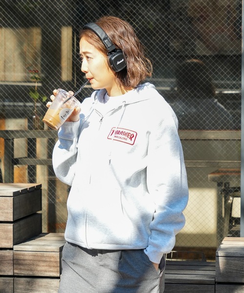 THRASHER(スラッシャー)の「CLASSIC WAPPEN ZIP HOODIE SWEAT PARKA/スラッシャー10oz(オンス)裏起毛ヘビーウェイトワッペンジップアップパーカー・フーディー(パーカー・メンズ・ホワイト/アッシュグレー/ブラック/ネイビー・X-LARGE/MEDIUM/LARGE)」の22枚目の写真