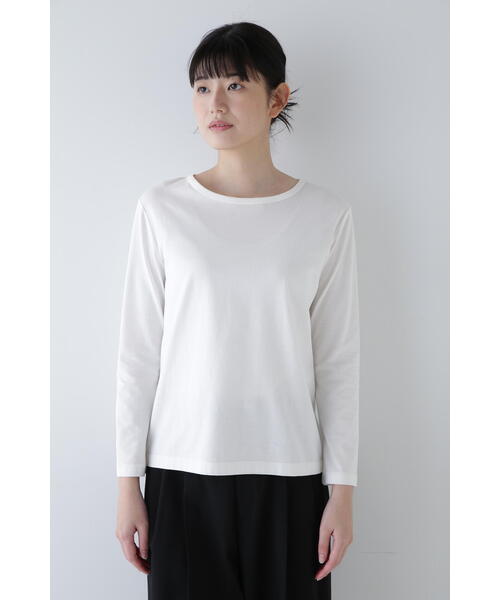 human woman(ヒューマンウーマン)の「◆オーガニック綿天竺長袖Tシャツ(Tシャツ/カットソー・レディース・ネイビー/ホワイト・LARGE/MEDIUM)」の8枚目の写真
