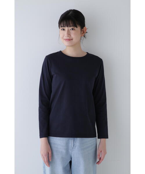 human woman(ヒューマンウーマン)の「◆オーガニック綿天竺長袖Tシャツ(Tシャツ/カットソー・レディース・ネイビー/ホワイト・LARGE/MEDIUM)」の13枚目の写真