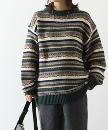 編み地切替 ルーズサイズ 3Dボーダーニット