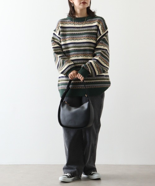 【セール】編み地切替 ルーズサイズ 3Dボーダーニット（ニット/セーター）｜FUNALIVE（ファンアライブ）