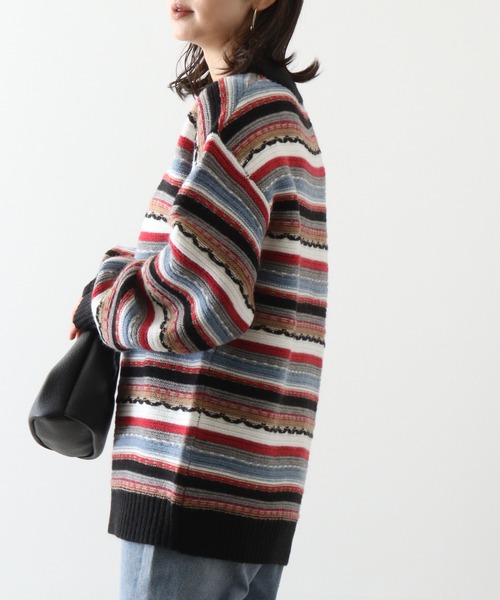 【セール】編み地切替 ルーズサイズ 3Dボーダーニット（ニット/セーター）｜FUNALIVE（ファンアライブ）