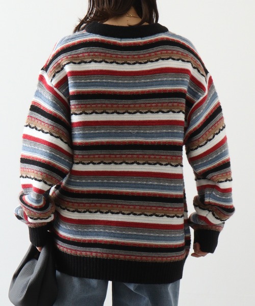 【セール】編み地切替 ルーズサイズ 3Dボーダーニット（ニット/セーター）｜FUNALIVE（ファンアライブ）