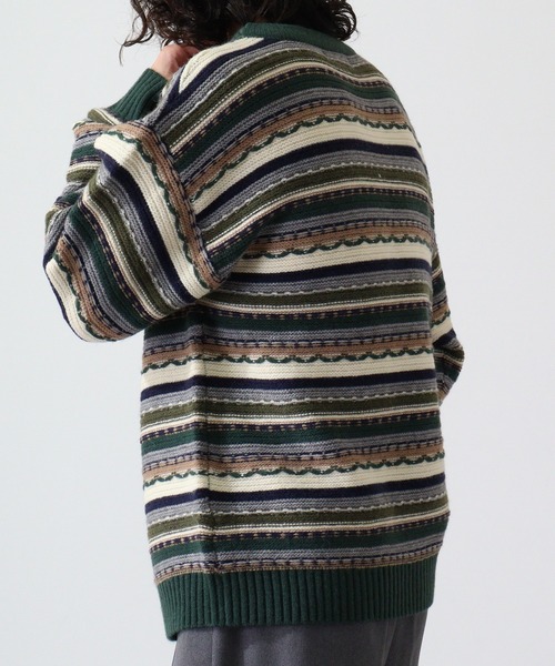 【セール】編み地切替 ルーズサイズ 3Dボーダーニット（ニット/セーター）｜FUNALIVE（ファンアライブ）