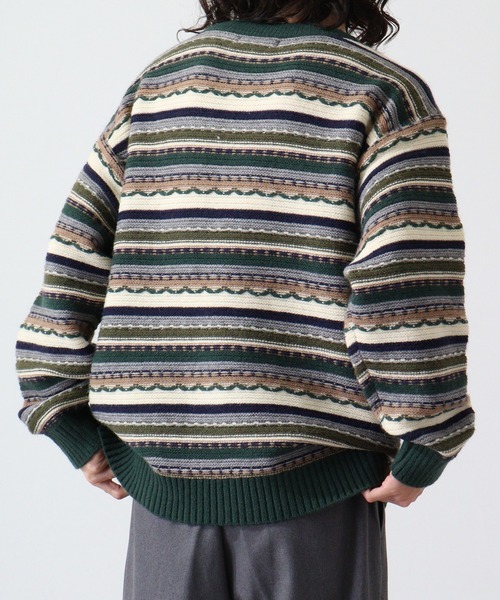 【セール】編み地切替 ルーズサイズ 3Dボーダーニット（ニット/セーター）｜FUNALIVE（ファンアライブ）