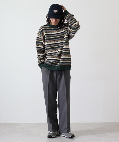 【セール】編み地切替 ルーズサイズ 3Dボーダーニット（ニット/セーター）｜FUNALIVE（ファンアライブ）