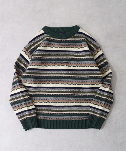 【セール】編み地切替 ルーズサイズ 3Dボーダーニット（ニット/セーター）｜FUNALIVE（ファンアライブ）