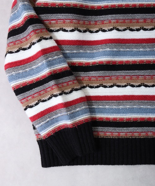 【セール】編み地切替 ルーズサイズ 3Dボーダーニット（ニット/セーター）｜FUNALIVE（ファンアライブ）