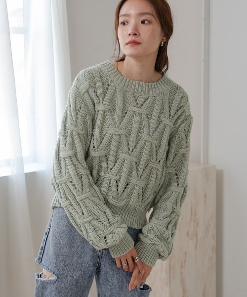 Bab(バブ)の「モヘアライクアニーヴェンニット(ニット/セーター・レディース・グレイッシュベージュ/ミント/オフホワイト・FREE)」の4枚目の写真