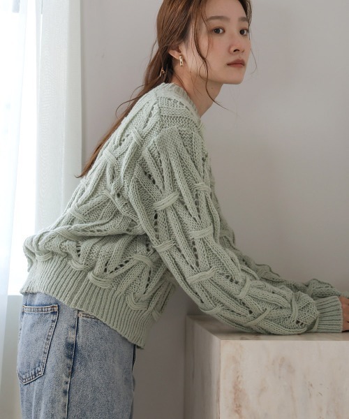 Bab(バブ)の「モヘアライクアニーヴェンニット(ニット/セーター・レディース・グレイッシュベージュ/ミント/オフホワイト・FREE)」の8枚目の写真